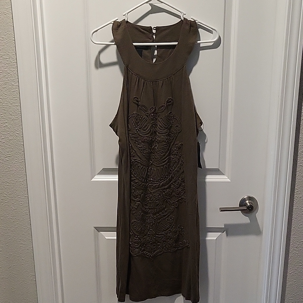 INC International Concepts Olive Embroidered Midi Dress